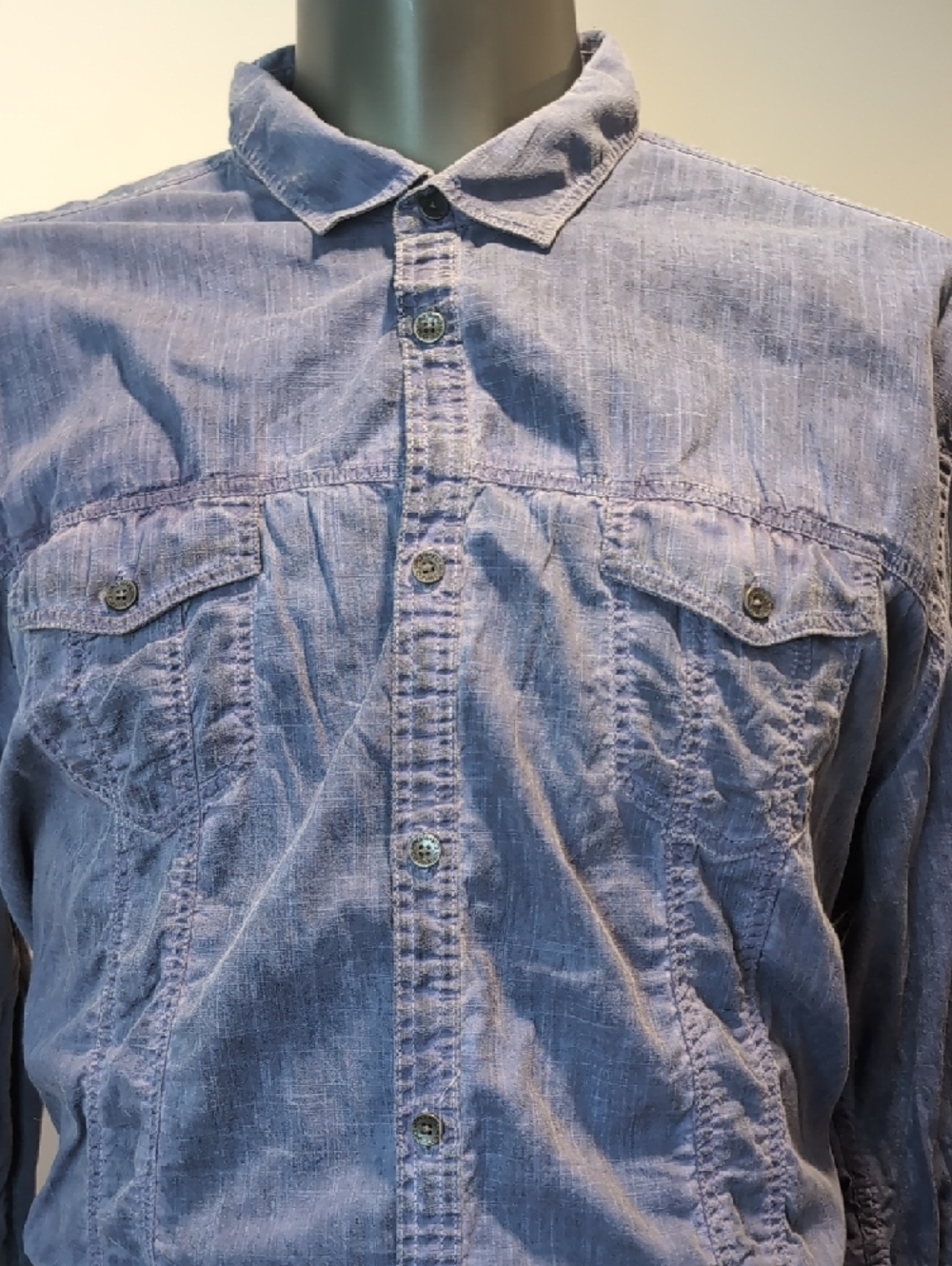 Calvin Klein Casual Washed Indigo Button-Up Shirt XXL Long Sleeve